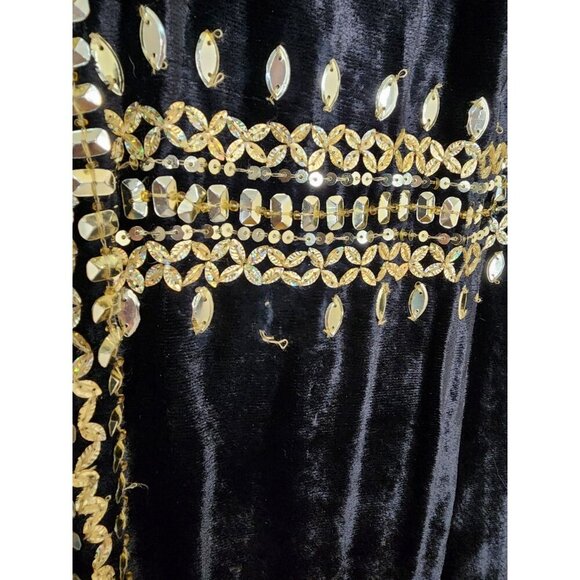 Size Small Boston Proper Crushed Black Velvet Gold Embellished Long Light Jacket - Picture 4 of 7